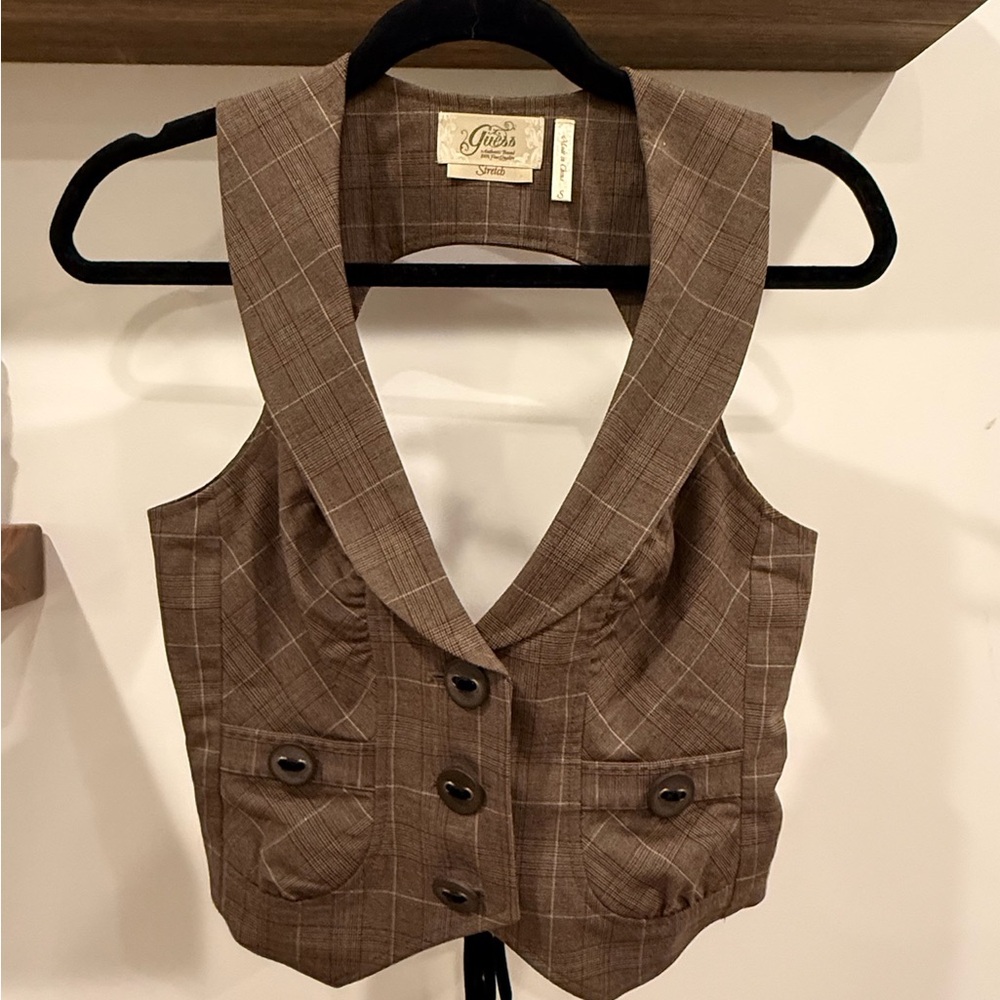 Guess Brown Plaid Tank Top